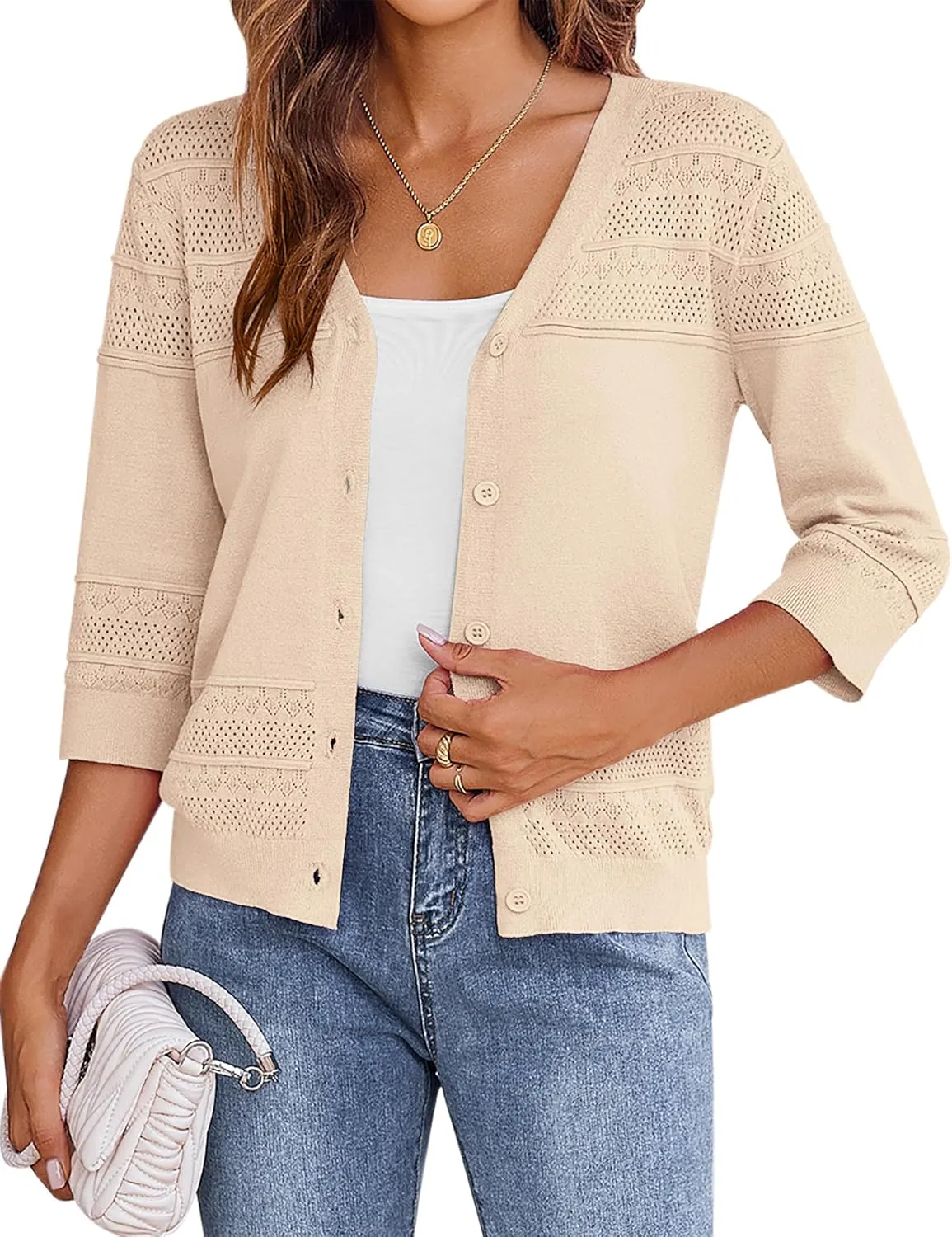 Zeagoo 3/4 Sleeve Cropped Cardigan Crochet Shrug