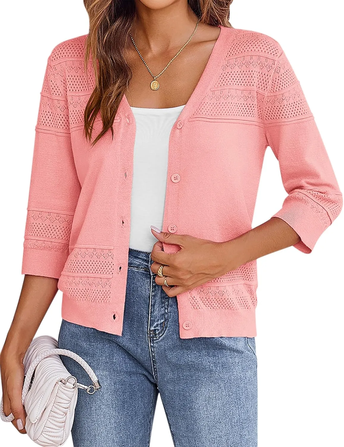 Zeagoo 3/4 Sleeve Cropped Cardigan Crochet Shrug