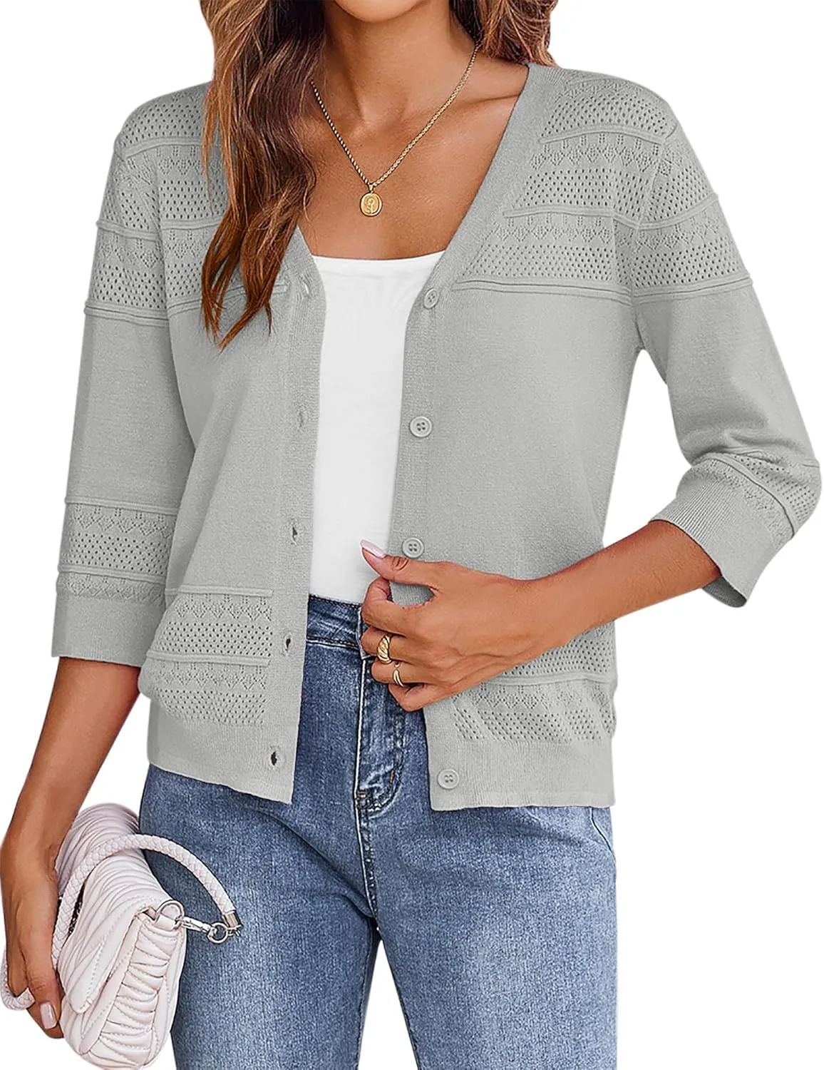 Zeagoo 3/4 Sleeve Cropped Cardigan Crochet Shrug
