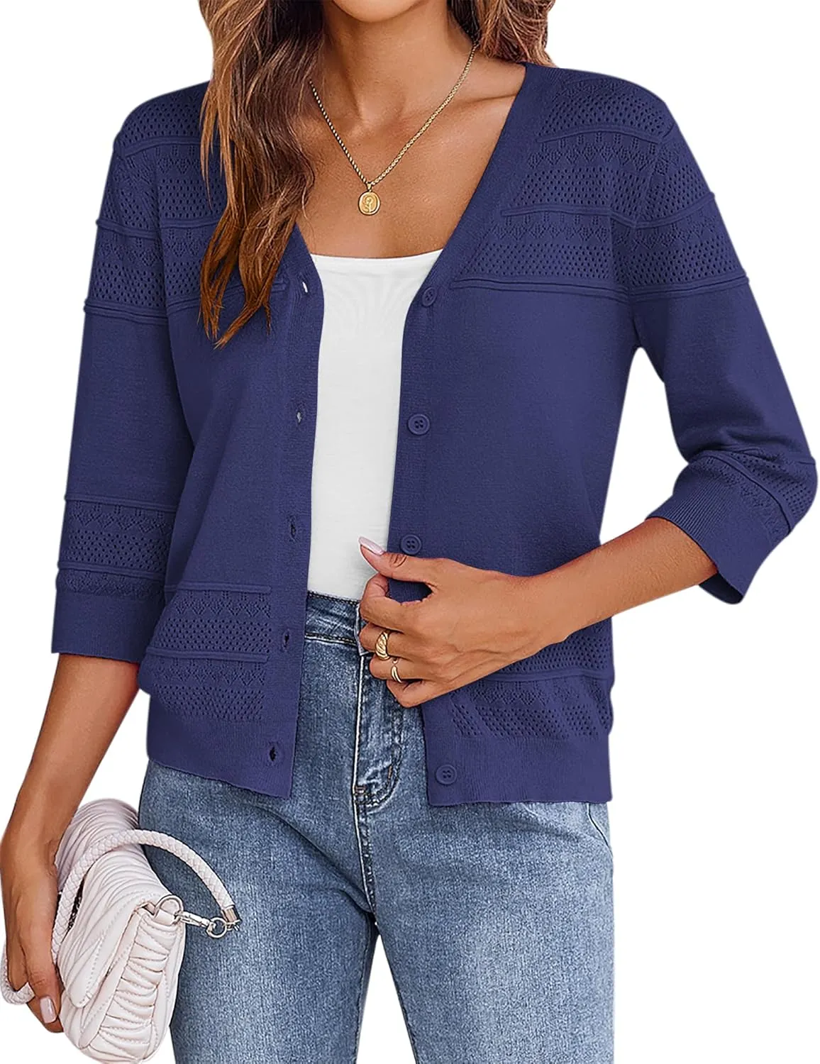 Zeagoo 3/4 Sleeve Cropped Cardigan Crochet Shrug