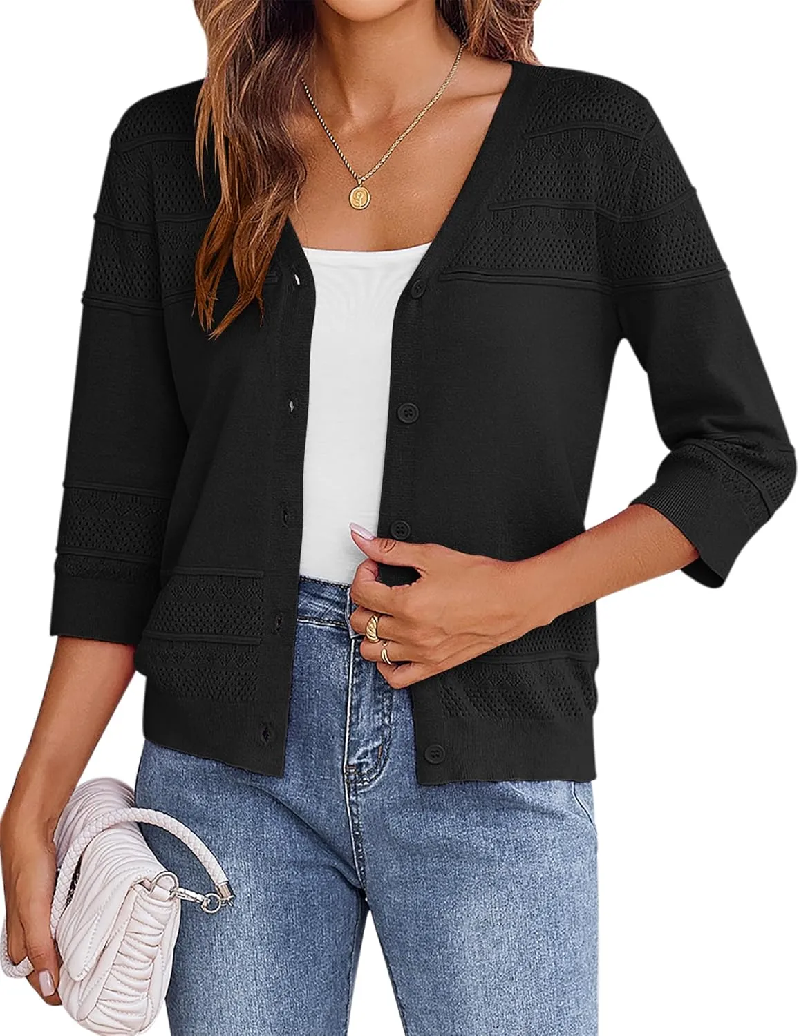 Zeagoo 3/4 Sleeve Cropped Cardigan Crochet Shrug