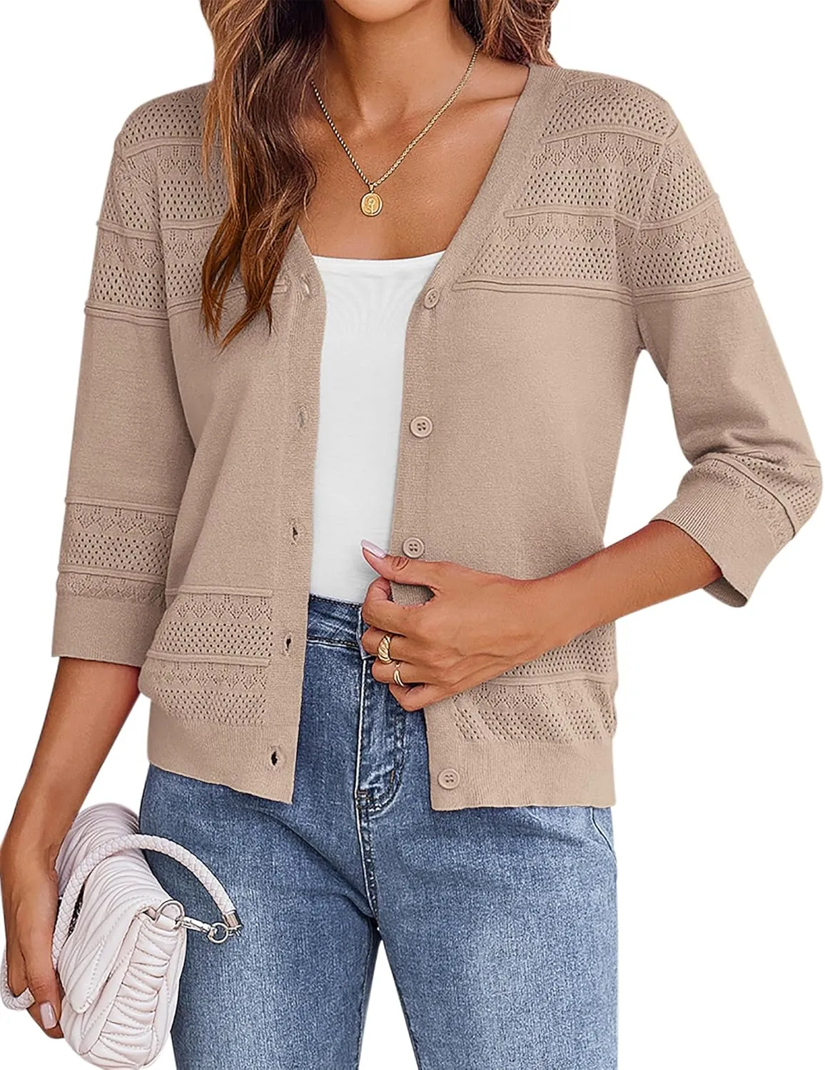 Zeagoo 3/4 Sleeve Cropped Cardigan Crochet Shrug