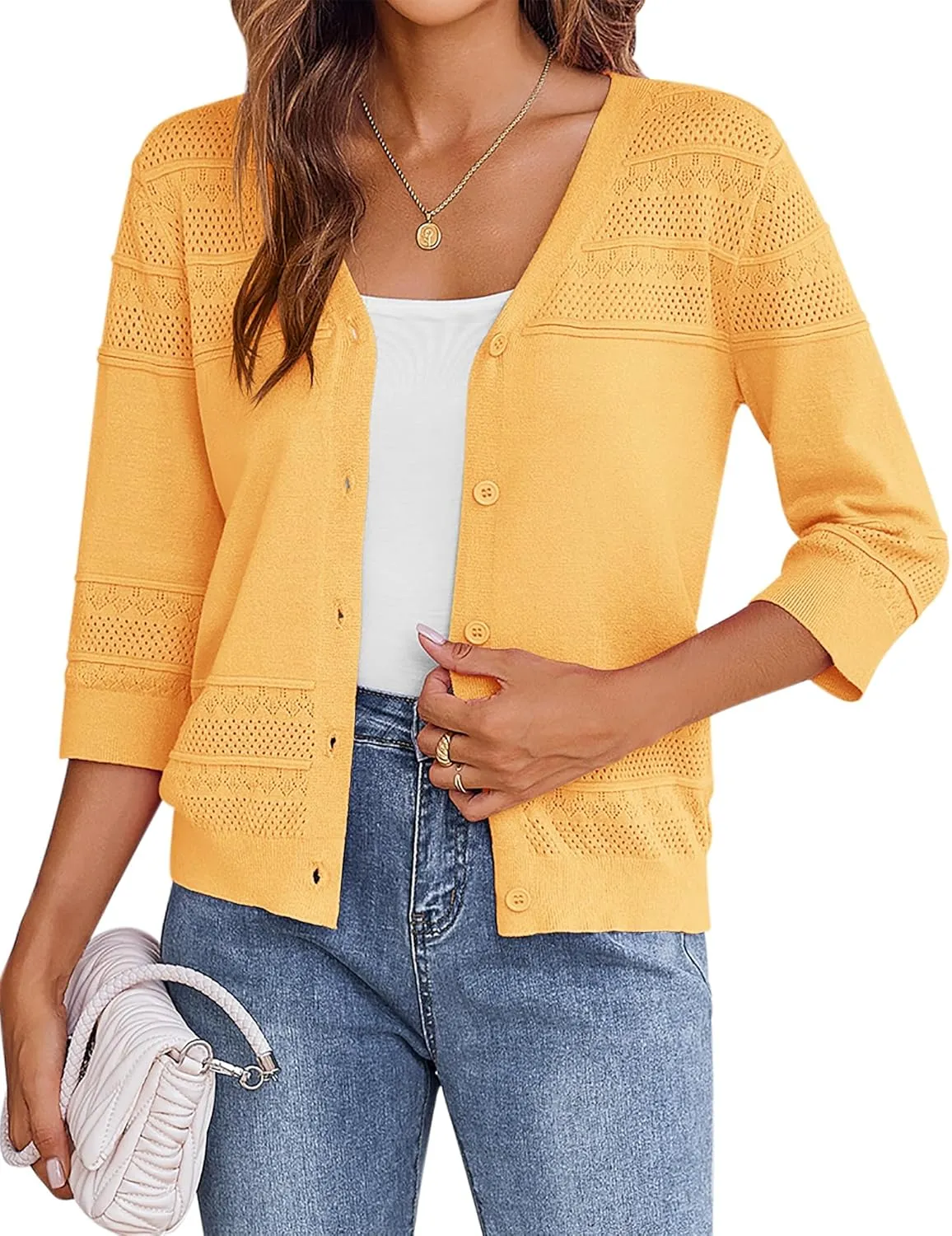 Zeagoo 3/4 Sleeve Cropped Cardigan Crochet Shrug