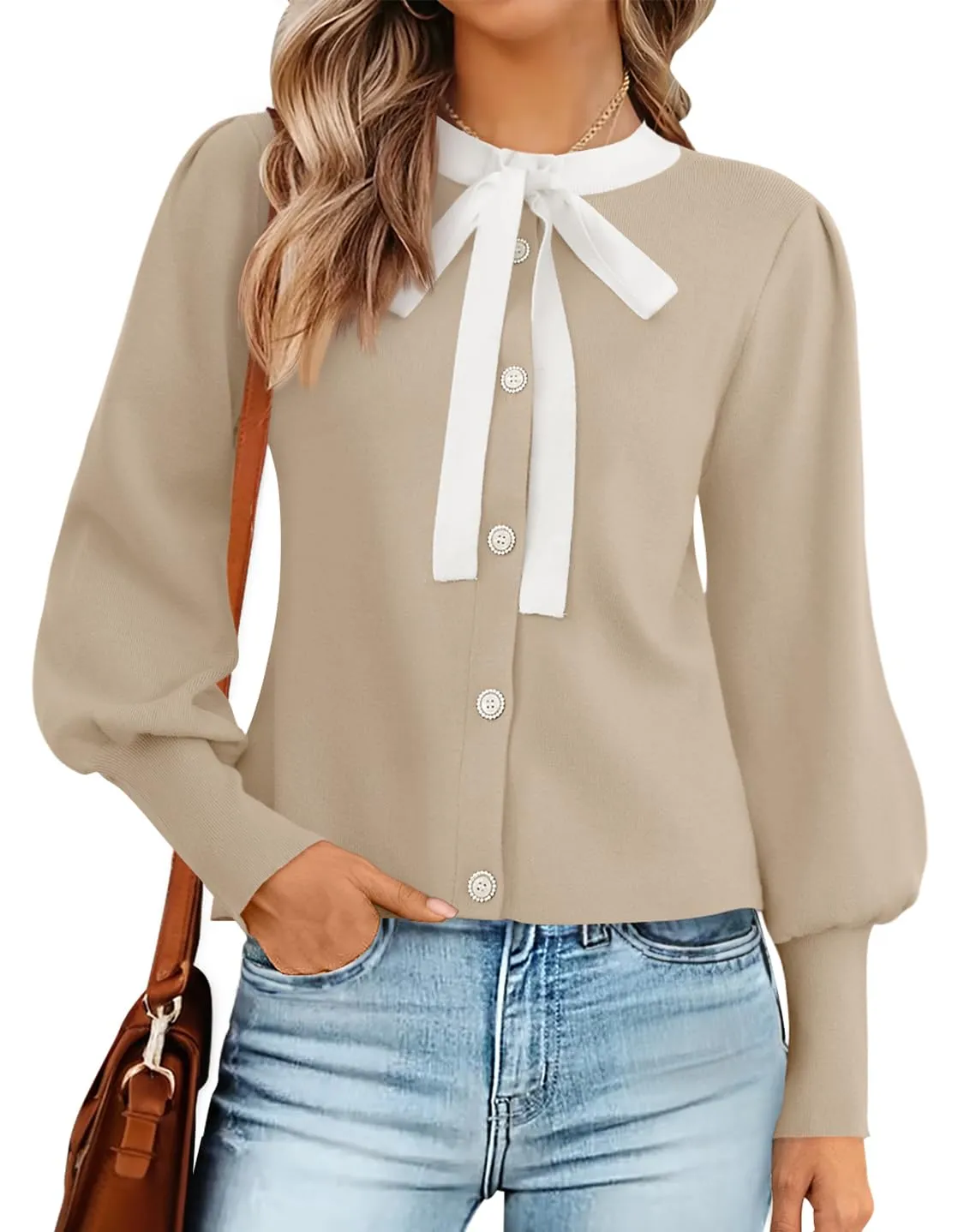 ZESICA Long Lantern Sleeve Button Down Comfy Knitted Coat